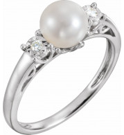 14K White Freshwater Pearl and .04CTW Diamond Ring - 651544110P