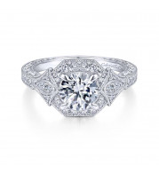 Gabriel & Co. 14k White Gold Art Deco Halo Engagement Ring - ER14440R4W44JJ