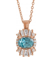 14K Rose Blue Zircon & 1/3 CTW Diamond 16-18 Necklace - 869706167P