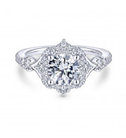 Gabriel & Co. 14k White Gold Art Deco Halo Engagement Ring - ER14411R4W44JJ