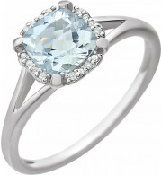 14K White Aquamarine & .05 CTW Diamond Ring - 65195260003P