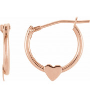 14K Rose Hinged Hoop Earrings with Heart - 19102601P