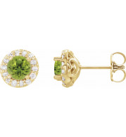 14K Yellow 4 mm Round Peridot & 1/8 Diamond Earrings - 86839633P