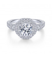 Gabriel & Co. 14k White Gold Art Deco Halo Engagement Ring - ER14496R4W44JJ
