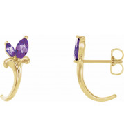 14K Yellow Amethyst Floral-Inspired J-Hoop Earrings - 868156017P