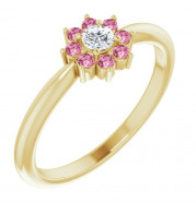 14K Yellow Pink Tourmaline & .06 CT Diamond Flower Ring - 19404601P