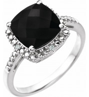 14K White Onyx & .03 CTW Diamond Ring - 651604106P