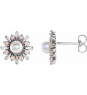14K White Akoya Pearl, White Opal & 1/6 CTW Diamond Earrings - 87076605P
