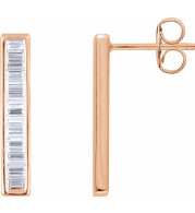 14K Rose 1/2 CTW Diamond Baguette Bar Earrings - 65188660002P