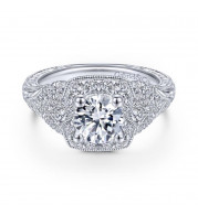 Gabriel & Co. 14k White Gold Victorian Halo Engagement Ring - ER14482R4W44JJ