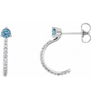 14K White Aquamarine & 1/6 CTW Diamond Hoop Earrings - 86686605P