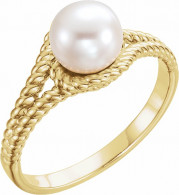 14K Yellow 7 mm White Freshwater Pearl Rope Ring - 6492601P
