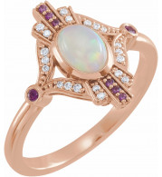 14K Rose Cabochon Ethiopian Opal, Pink Sapphire & .06 CTW Diamond Ring - 72093602P