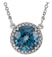 14K White 8 mm Round London Blue Topaz & .05 CTW Diamond 16 Necklace - 8590570000P