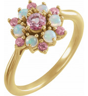 14K Yellow Pink Tourmaline & Ethiopian Opal Floral-Inspired Ring - 720786001P