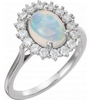 14K White Ethiopian Opal & 3/8 CTW Diamond Ring - 72070606P