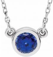 14K White 4 mm Round White Sapphire Bezel-Set Solitaire 16 Necklace - 6113460013P