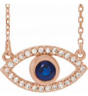 14K Rose Blue Sapphire & White Sapphire Evil Eye 18 Necklace - 86832617P