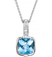 14K White Swiss Blue Topaz & .05 CTW Diamond 18 Necklace - 66942101P