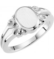 14K White 9.7x8 mm Oval Signet Ring - 50457294812P
