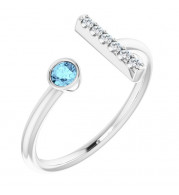 14K White Aquamarine & .06 CTW Diamond Bar Ring - 71918600P