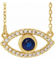 14K Yellow Blue Sapphire & White Sapphire Evil Eye 16 Necklace - 86832611P