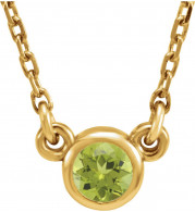 14K Yellow 4 mm Round Peridot Bezel-Set Solitaire 16 Necklace - 6113460022P