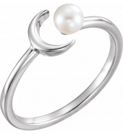 14K White Cultured Freshwater Pearl Crescent Moon Ring - 6494600P
