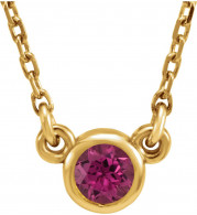 14K Yellow 4 mm Round Pink Tourmaline Bezel-Set Solitaire 16 Necklace - 6113460026P