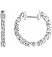14K White 1 CTW Diamond Inside/Outside 20.1 mm Hoop Earrings - 65285460002P