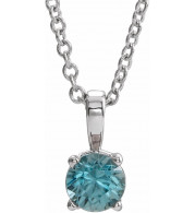 14K White 4 mm Round Blue Zircon Birthstone 16-18 Necklace - 653498747P