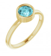 14K Yellow 6 mm Round Blue Zircon Ring - 71806627P