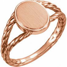 14K Rose 11x9 mm Oval Rope Signet Ring - 51642103P