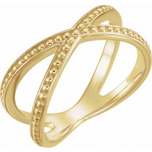 14K Yellow Beaded Criss-Cross Ring - 51632102P