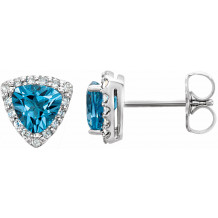 14K White Swiss Blue Topaz & .08 CTW Diamond Earrings - 862756000P