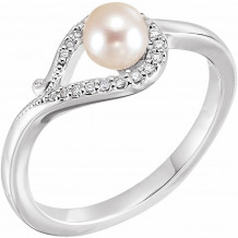 14K White Freshwater Cultured Pearl & .07 CTW Diamond Bypass Ring - 6501600P