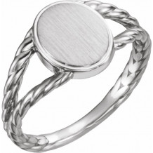 14K White 11x9 mm Oval Rope Signet Ring - 51642101P