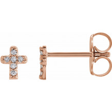 14K Rose .06 CTW Diamond Youth Cross Earrings - 65358160002P