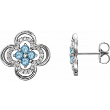 14K White Aquamarine & 1/5 CTW Diamond Clover Earrings - 86370714P