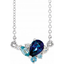 14K White Multi-Gemstone & .06 CTW Diamond 18 Necklace - 86837615P