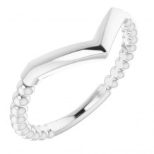 14K White Stackable Beaded V Ring - 51736101P
