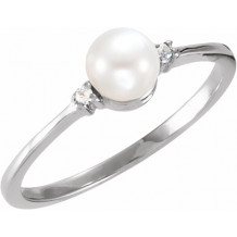 14K White Freshwater Cultured Pearl & .025 CTW Diamond Ring - 6194600P