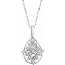 14K White 1/6 CTW Diamond Granulated Filigree 18 Necklace - 65260760002P