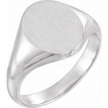 14K White 12x10 mm Oval Signet Ring - 5543112667P