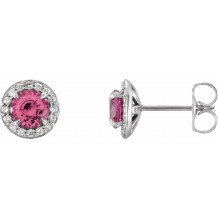 14K White 5 mm Round Pink Tourmaline & 1/8 CTW Diamond Earrings - 864586029P