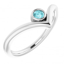 14K White Blue Zircon Solitaire Bezel-Set V Ring - 71994609P