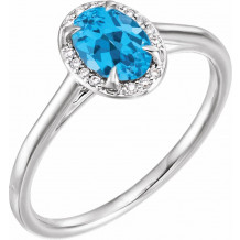 14K White 7x5 mm Oval Swiss Blue Topaz & .04 CTW Diamond Ring - 71634144P