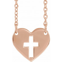 14K Rose Pierced Cross Heart 16-18 Necklace - 86621103P