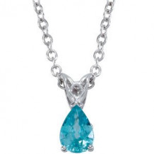 14K White 7x5 mm Blue Zircon 18 Necklace - 67692102P