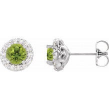 14K White 6 mm Round Peridot & 1/4 Diamond Earrings - 86839780P